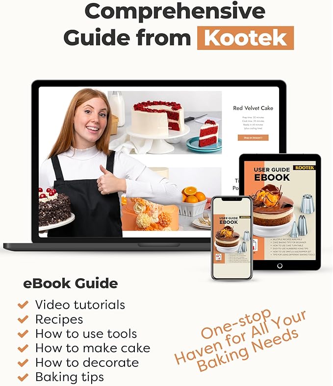 Kootek 71PCs Cake Decorating Kit, Baking Supplies Tools - Includes Cake Stand Turntable, 12 Icing Piping Tips Set, 2 Frosting Spatulas, 3 Scrapers, 50+2 Piping Bags, Coupler, Video Tutorial, Booklet