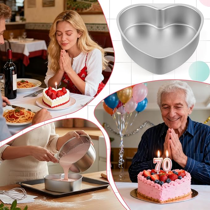 3 Pieces Heart Shaped Cake Pans, 8 Inch Aluminum Heart Cake Molds, Cake Baking Supplies, Heat-Resistant DIY Baking Tool for Wedding, Birthday Party, Engagement, Valentine Day