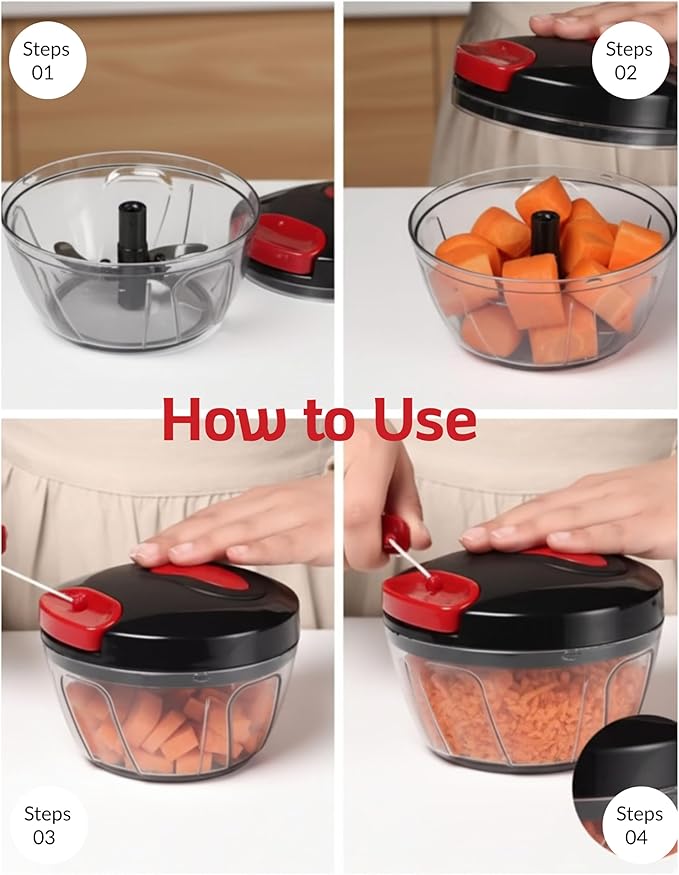 Manual Pull Mini Chopper 400ml – Handheld Vegetable Chopper for Onion, Garlic, Nuts, Herbs & Salad Prep – Compact Food Processor with Sharp Stainless Steel Blades, BPA-Free & Easy to Clean