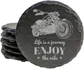 The Open Road Awaits: Motorcycle Coasters with Inspirational Quote - Round Slate - Set of 5