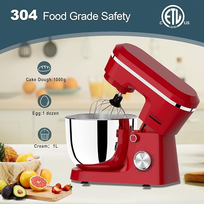 Household Stand Mixer with 6.5 Quart Bowl, Electric Food Mixer 10+p Speeds 660W, Kitchen Tilt-Head Bread Dough and Cake Mixers with Dough Hook, Whisk, Beater, Splash Guard and Egg Separator (Red)
