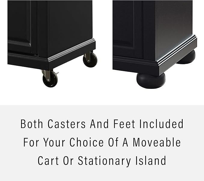 Crosley Furniture Alexandria Granite Top Rolling Kitchen Island Storage Cart, Microwave Stand, Spice Rack, Black