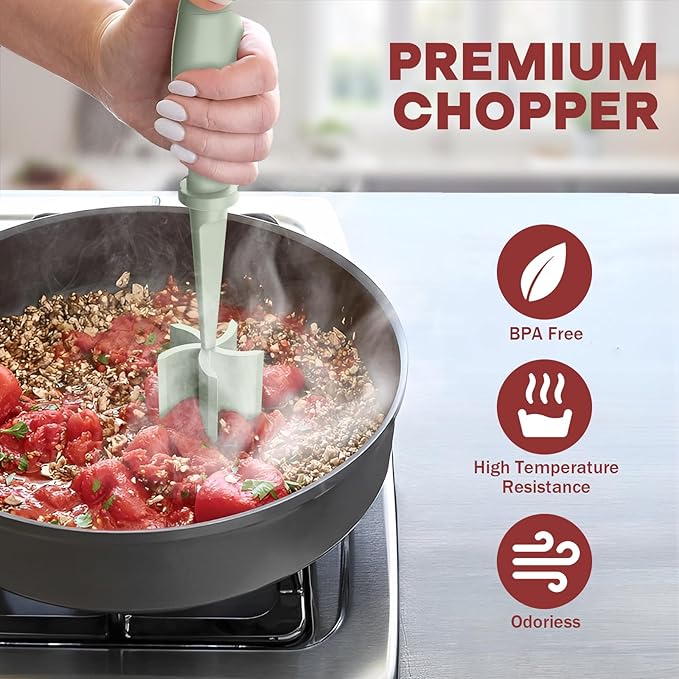 2Pcs Meat Chopper, Hamburger Grinder, Premium Heat Resistant Smasher for Ground Beef, Burger Grinder Nylon Potato Mix Tool-Green