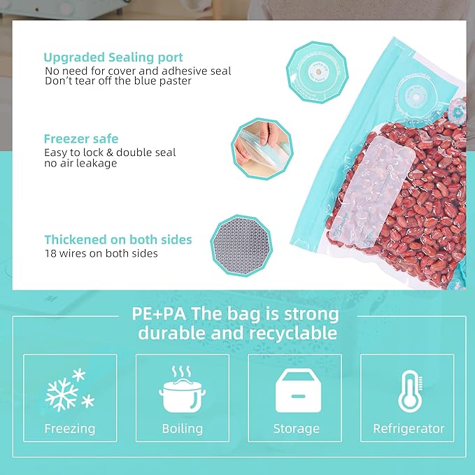 24pc BPA Free Vacuum Sealer Bags, Reusable Sous Vide & Food Storage, 20pc Vacuum Zipper Bags & 4 Seal Clips (11.8x13.4 Inch)