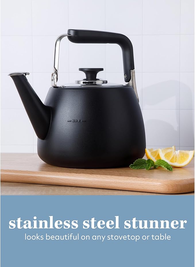 Sur La Table Kitchen Essentials Large 2 QT Heavy Gauge Stainless Steel Tea Kettle - Matte Black