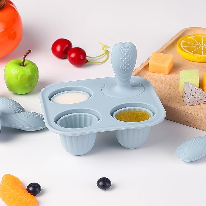 Silicone Baby Ice Pop Molds with Easy-Grip Handles, 4-Cavity Frozen Treat Tray for Toddlers, Mini Popsicle Maker for Teething Relief, Fruit Puree & Breastmilk Snacks (Olive Green)