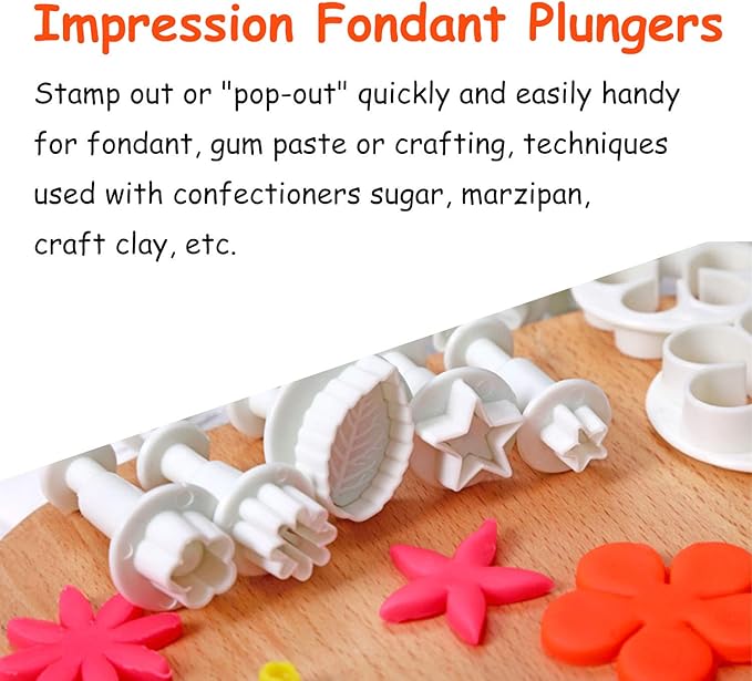 M MOACC Cake Tools 36 Piece Fondant Cake Cookie Plunger Sugarcraft Flower Leaf Butterfly Heart Shape Decorating Mold DIY Icing Plunger Tools