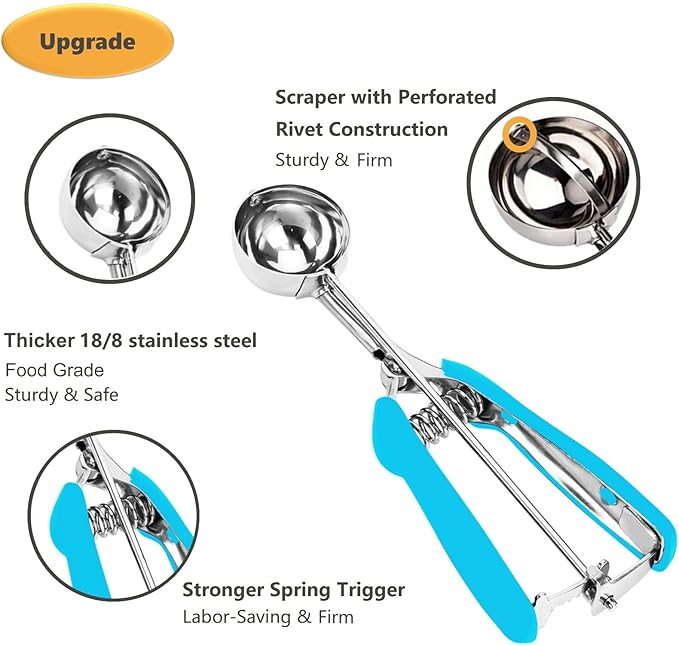 Mini Cookie Scoop, 2Tsp/10ml/0.34oz Cookie Scoops for Baking, 18/8 Stainless Steel Cookie Scooper for Baking, Cookie Dough Scoop with Non-slip Grip (Blue)
