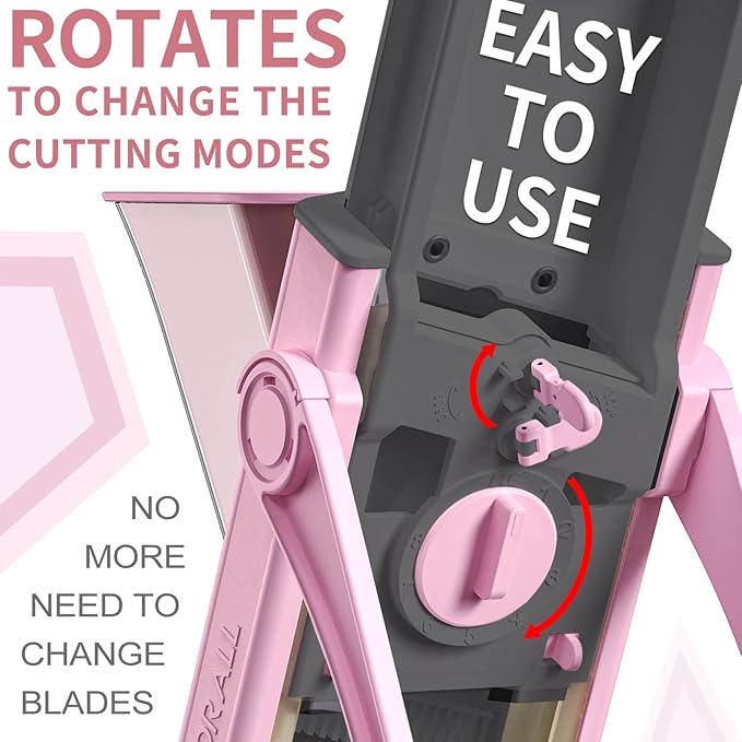 ONCE FOR ALL Upgrade Safe Mandoline Slicer Plus, Adjustable Vegetable Food Chopper Potato Fries French Fry Cutter, Detachable Blade, Kitchen Chopping Artifact, New Kitchen Gift (Pink)