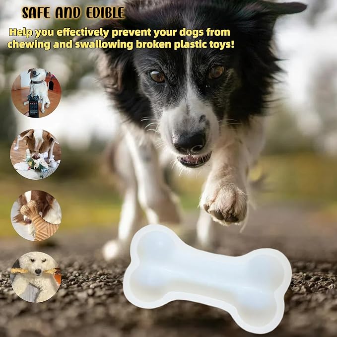 Large Silicone Dog Bone Mold 2 Pack - Large Bone Shaped Ice Cube Trays, Dishwasher Safe Non-Stick Freezer & Oven Mold for Frozen Treats, Baking, Dog Chews (White)