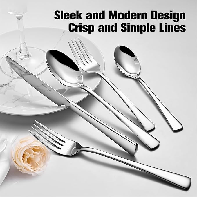 KINGSTONE Silverware Set, 30-Piece Flatware Set for 6, 18/10 Stainless Steel Cutlery Set, Mirror Polished Eating Utensils Set, Dishwasher Safe