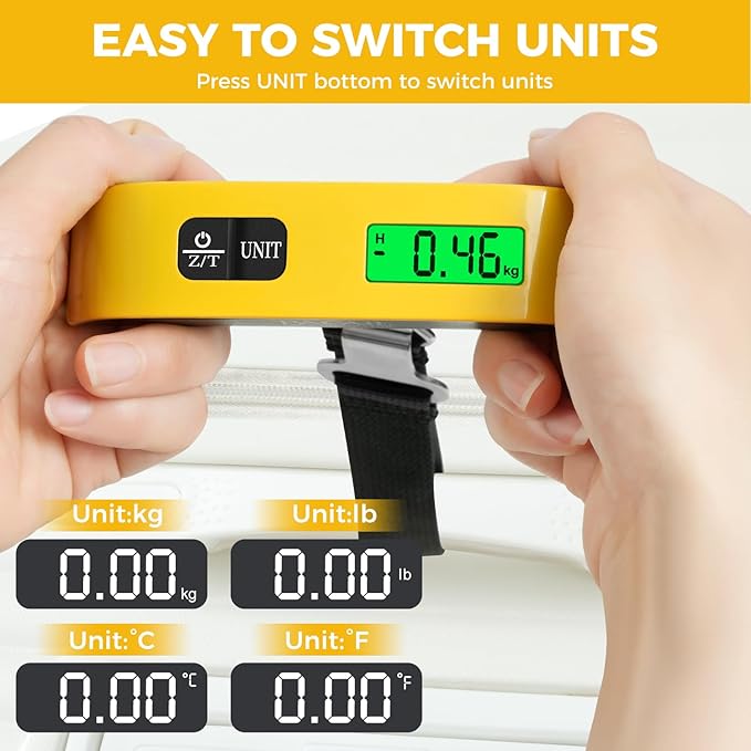 BAGAIL Digital Luggage Scale, 110lbs Hanging Baggage Scale with Backlit LCD Display, Portable Suitcase Weighing Scale, Travel Luggage Weight Scale with Hook, Strong Straps for Travelers