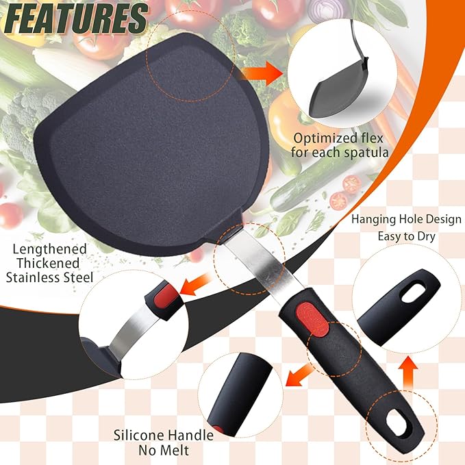 Silicone Spatula Turner Set,3-Pack Spatula Set,600°F Heat Resistant Spatula for Non Stick Cookware,Large Flexible Kitchen Utensils for Baking,Cooking,No Scratching and Melting,Dishwasher Safe,BPA Free