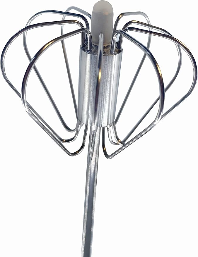 Stainless Steel Push Whisk - Easy to Use Manual Hand Mixer & Plunger Whisk - Make Froth, Foam & Whipped Cream - Semi Auto Egg Beater Plastic Tip Won’t Scratch Pans (2 Pack 10in & 12in) WHITE