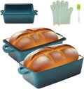 9x5 Inch Enameled Cast Iron Loaf Pan with Lid | 2 in 1 Homemade Sourdough Bread Baking Pan for Homemade Bread, Cake, Meatloaf | Durable 2 Piece Set, Blue Color