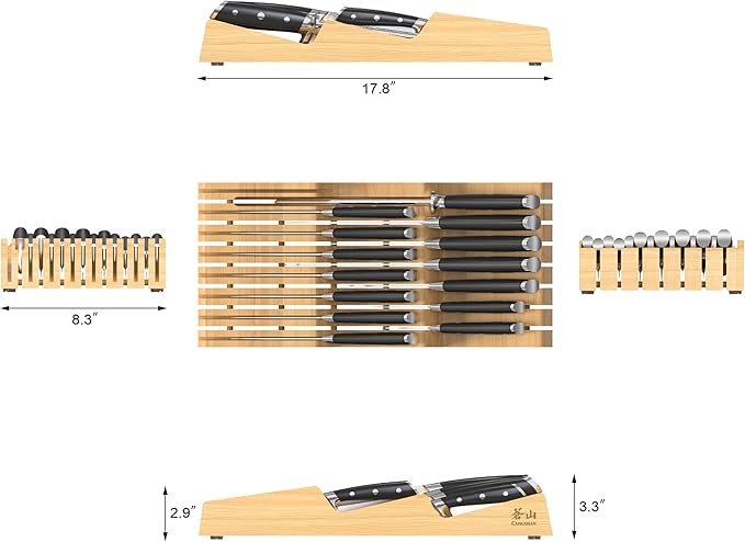 Cangshan ALPS Series 502810 German Steel Forged 15-Piece In-Drawer Knife Set with Bamboo Tray, (Black)