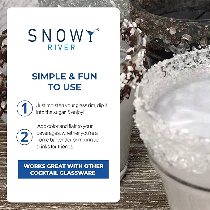 Snowy River Clear, Cocktail & Margarita Sugar Rimmer - Vibrant Color Glass Rimming Sugar with Medium Crystal Texture - 4oz