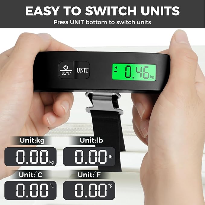 BAGAIL Digital Luggage Scale, 110lbs Hanging Baggage Scale with Backlit LCD Display, Portable Suitcase Weighing Scale, Travel Luggage Weight Scale with Hook, Strong Straps for Travelers