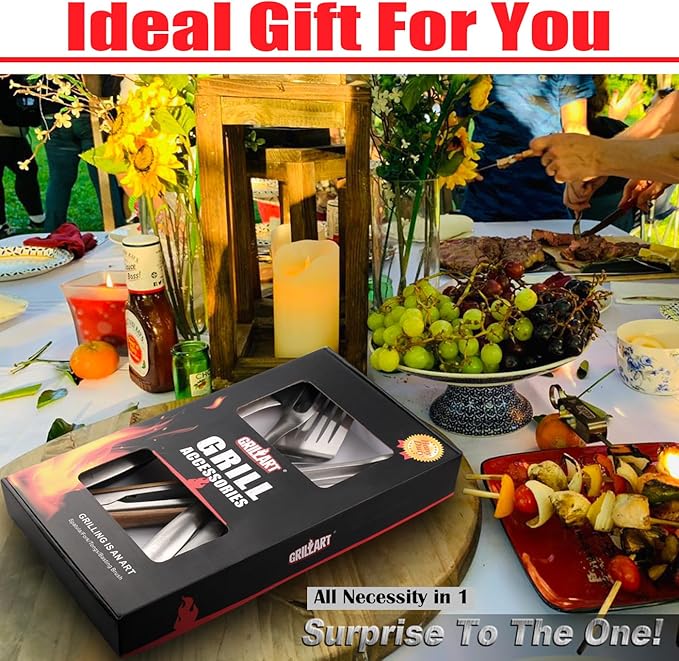 GRILLART BBQ Tools Grill Tools Set -18Inch Grilling Tools BBQ Set - Grill Accessories w/BBQ Tongs, Spatula, Fork, Brush- Stainless Grill Kit Grilling Set - Gift Ideas BBQ Accessories Gifts for Men Dad