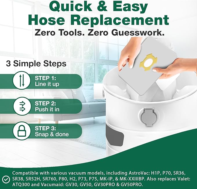 3 Valet & VacuMaid Vacuum Bags Compatible With AstroVac, Part # HPB2HPK & HPB2H, Fits Models: H1P, P70, SR36, SR38, SR52H, ATQ300, GV30, GV50, GV30PRO & GV50PRO (3 Pack) - By Think Crucial