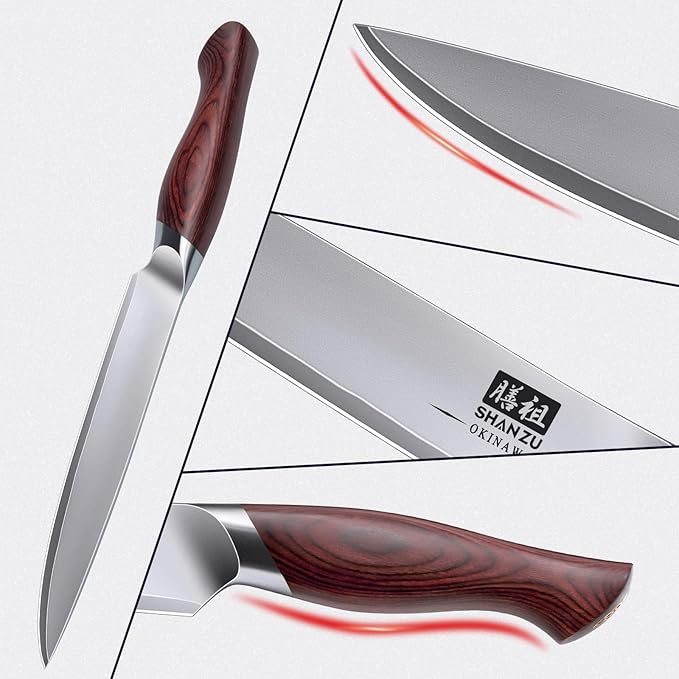 SHAN ZU 6 Inch Chef Knife, Japanese 10Cr15MoV High Carbon Stainless Steel Kitchen Knife, Multipurpose Ultra Sharp Kitchen Utility Knife with Ergonomic Pakkawood Handle