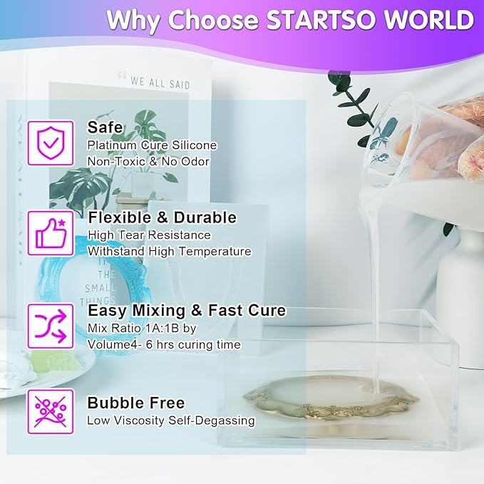 STARTSO WORLD Silicone Mold Making Kit 20A, 80OZ Platinum Liquid Silicone Rubber for Mold Making, Fast Cure & Food Safe Silicone Mold Maker, Ideal for Casting Resin Molds/Silicone Molds 1:1 by Volume