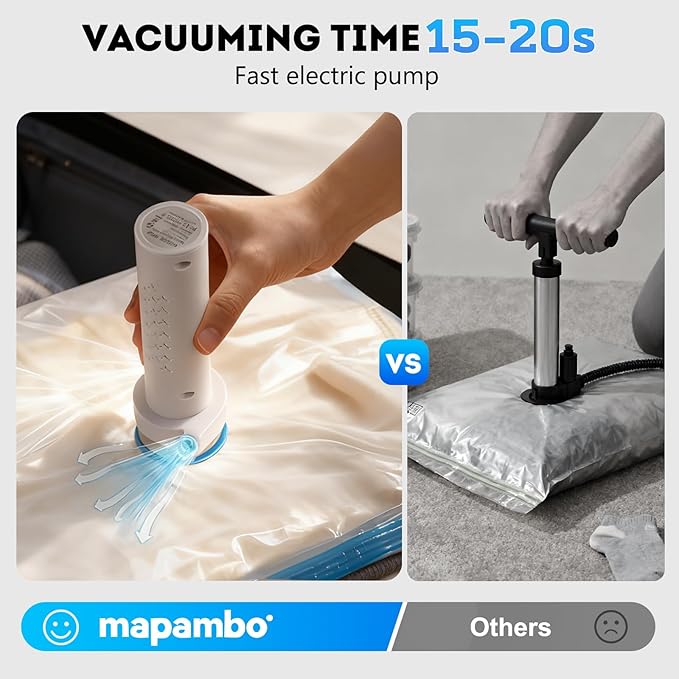 Mapambo Vacuum Seal Bags for Clothing Travel with Electric Pump, 12 Pack Vacuum Bags in 3 Combo sizes, Space Saver Vacuum Storage Bags, Reducing Luggage Volume by up to 80% (12 Combo Travel Size)