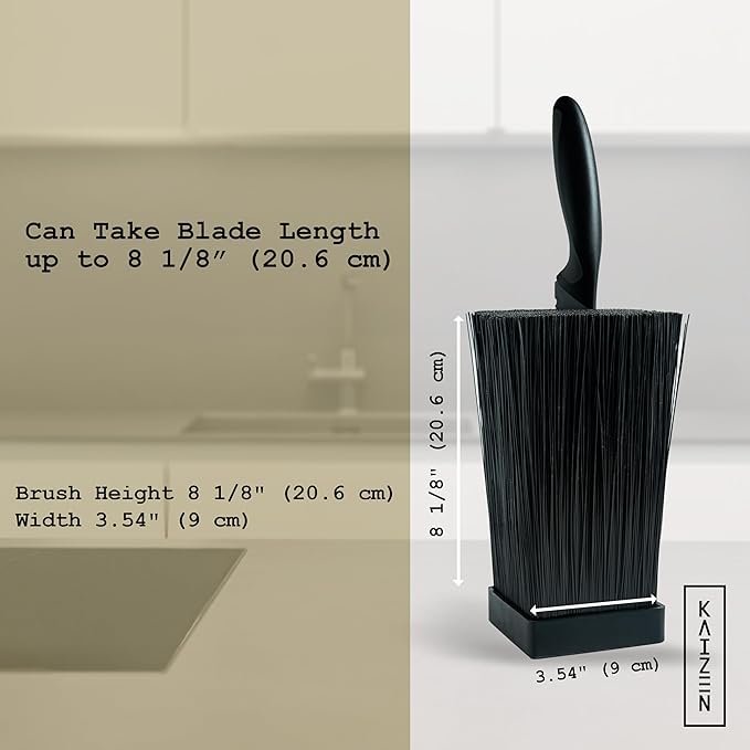 KAIZEN Bamboo Knife Block Without Knives - Perfectly Sized Universal Knife Holder for Knives, Scissors - Unique Knife Storage for Counter Top with Anti-Slip Base (Black - Bamboo)