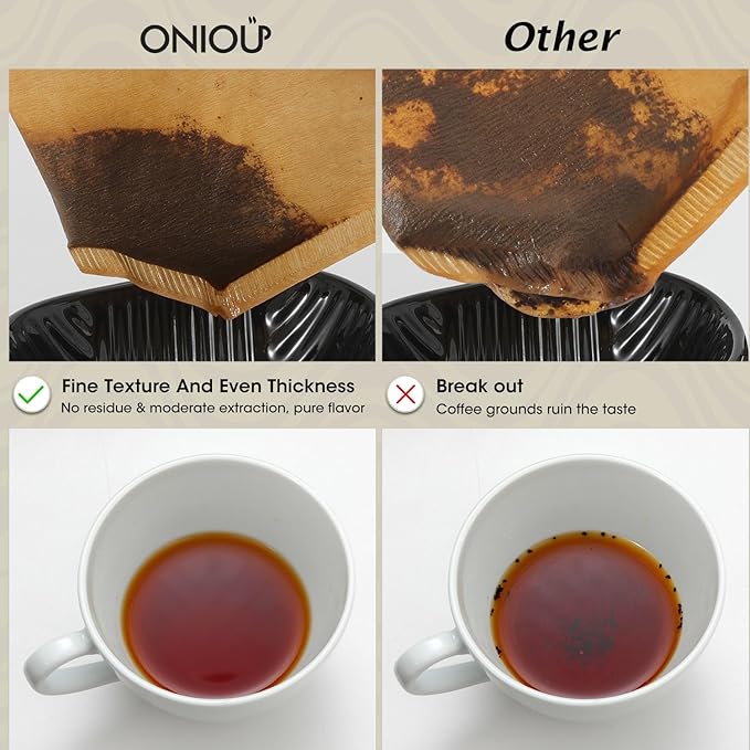 200 Count Coffee Filters #4, ONIOU Number 4 Cone Coffee Paper Filters 8-12 Cup Unbleached, Natural Coffee Filters 4 Cone Paper for Ninja Cuisinart Coffee Makers