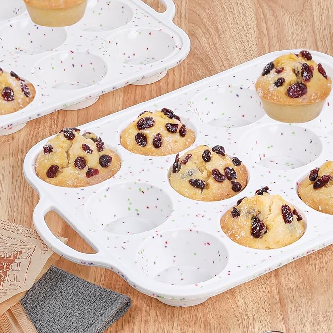 Silicone Muffin Pan with Metal Frame, Metal Reinforced Frame Regular Size Cupcake Pan with Handle 12 Cups Nonstick Muffin Pan for Baking BPA Free 2 Pack