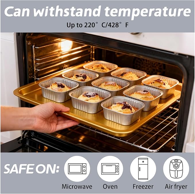 200 Pack 10 oz Silver Mini Aluminum Cake Pans with Lids and Spoons, Disposable Square Baking Cups, Oven Safe Foil Ramekins for Individual Desserts, Cupcakes, Cheesecakes Ramekins Muffin