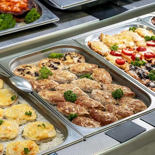 1/2 Hotel Pans 6 Inch Deep Stainless Steel Food Pan - Anti-Jam 6 Pack Steam Table Pan Set for Catering, Buffet Use, Kitchen Prep