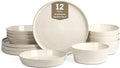Stone Lain Claire 12-Piece Dinnerware Set Stoneware, Plates and Bowls Set, Dishwasher and Microwave Safe, Dish Set for 4, White