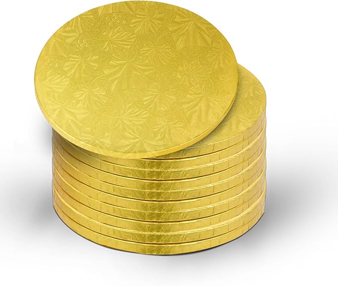 10-Pack Round Gold Cake Drum Board 10 Inch Sturdy 1/2 Inch Thick Full Wrap Edge Cake Base for Heavy Tiered Cakes(10" Gold)