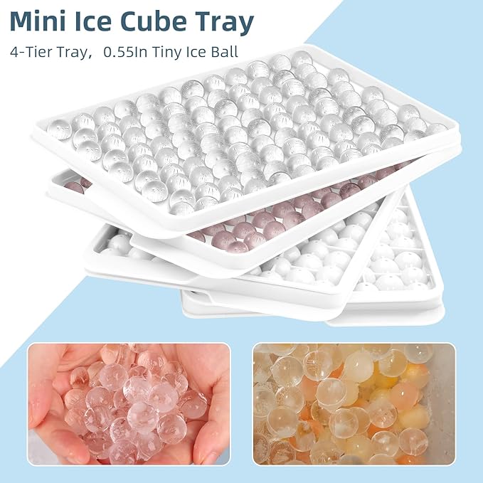 WIBIMEN Mini Ice Cube Trays, Small Tiny Round Pebble Crushed Nugget Ice Trays for Freezer with Lid - Chilling Drinks Coffee Juice(4 Pack/0.55In - White)