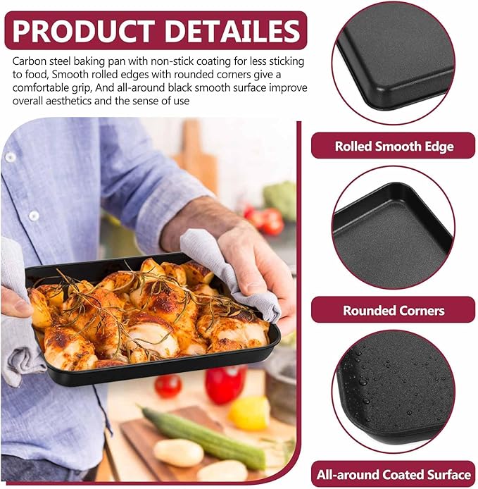 P&P CHEF 10.5 Inch Baking Cookie Sheet Pan, Carbon Steel Oven Tray, Non Stick Bakeware for Cooking Baking Bread Meat Vegetables, Sturdy & Healthy, Easy Clean, 1Pc