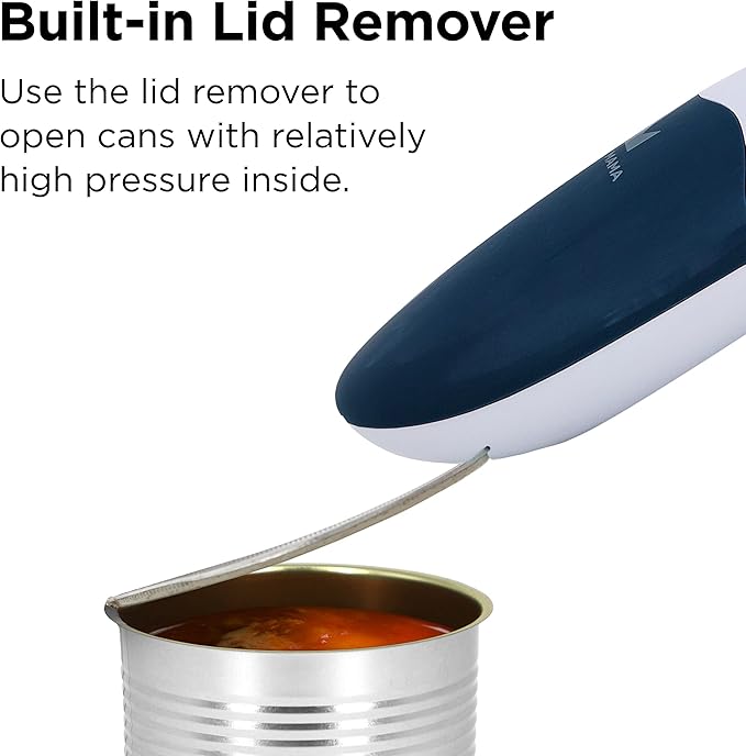 Kitchen Mama Auto 2.0 Electric Can Opener: Blade Opens Almost Any Can Pop or Soda Can - Automatic, Hands Free, Safe, Smooth Edge, Lid Remover, Battery Operated, Cordless, YES YOU CAN (Navy Blue)