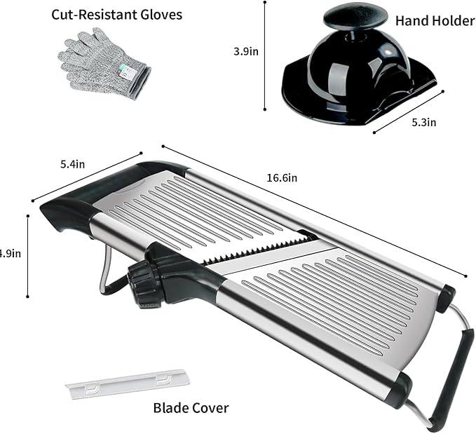 Mandoline Food Slicer, Adjustable Mandoline Slicer for Kitchen, Stainless Steel Mandolin Vegetable Chopper for Potato/Tomato/Onion, Vegetable Slicer Julienne Cutter with Cut-Resistant Gloves