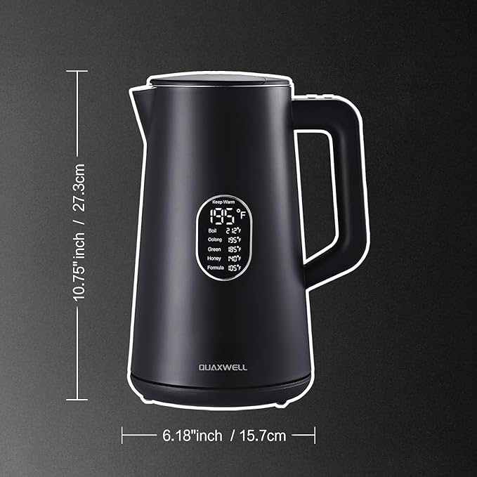 1.5L Electric Kettle Stainless Steel, Double Wall Cool Touch Teapot, Fast Boil,5 Temperature Control, LED Display, Auto Shut-Off, BPA-Free,Keep Warm Function, Ideal for Tea & Coffee,Black