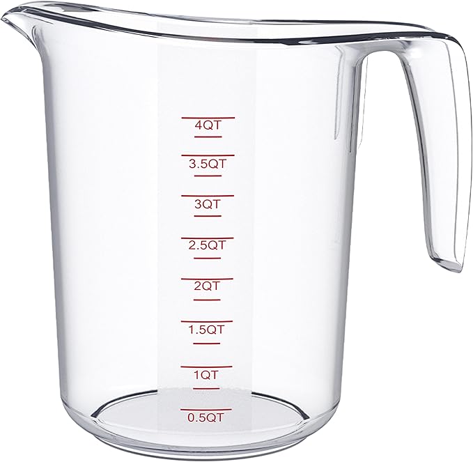 DaYammi Measuring Cups 1-Piece, Unbreakable Food-Grade Plastic Measuring Cup for Dishwasher, 16-Cup Liquid Measuring Cups for Prepping, Baking, Cooking, Readable Markings, 4-Quart/4L, Clear