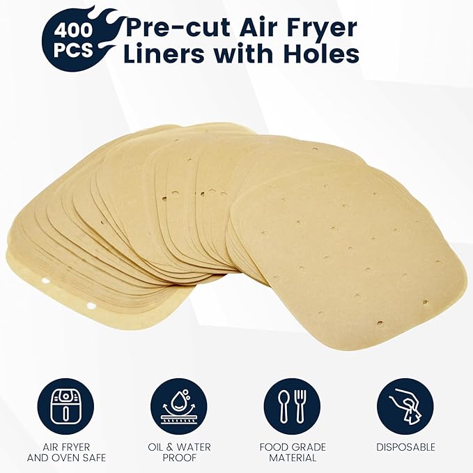 400PCS 6.3 Inch Square Air Fryer Parchment Paper Liners Disposable, Unbleached Air Fryer Sheets with Holes, Perforated Steamer Liners for 2-5QT Basket Air Fryer Microwave Oven Frying Pan Plate