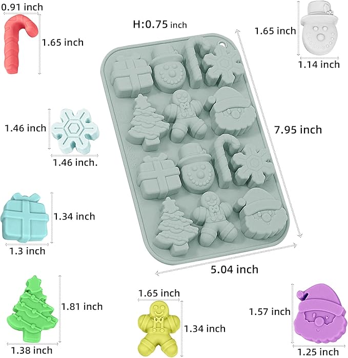Christmas Chocolate Molds 3pcs Silicone Candy Molds Santa Claus Cane Christmas Tree Gingerbread Molds for Ice Cube Jelly Crayon Gummy Cupcake Decoration