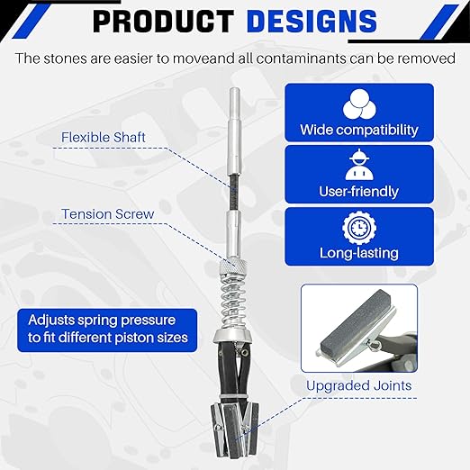 DASBET Engine Brake Cylinder Hone | Engine Cylinder Hone Tool for Grinding Holes Adjustable Deglazer 1" to 2-1/2" Diameter with Extra 3-Piece 1-1/8'' Long Stones 220 Grit (1-1/8")