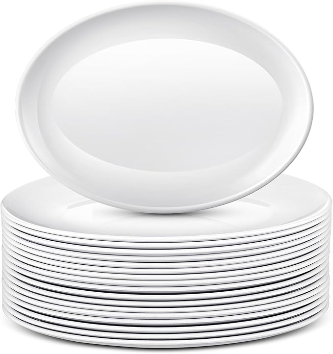 Dandat 36 Pcs Large Serving Platters Oval Trays White Plates Serving Dish for Wedding Party Restaurant Home Steak, Taco, Sushi, Appetizer, Cake (12 Inch)