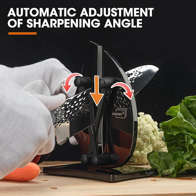 VN3 Professional Knife Sharpener | 3-Action Streamlined Sailboat Design for Effortless Knife Sharpening - The Ultimate Tool for Precision 11 to 21 Degree Angles (Obsidian Color)