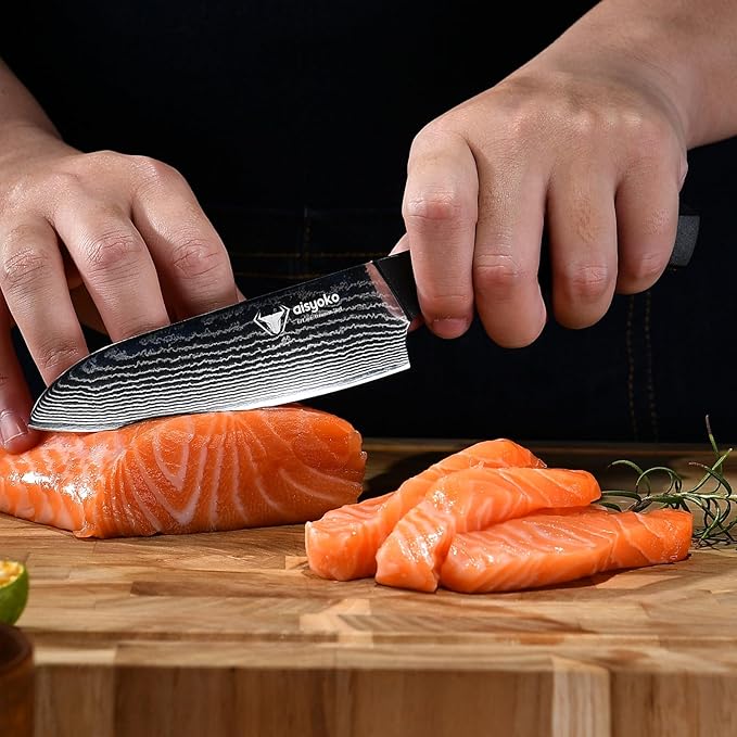 Santoku Knife 5" inches-Japan 8C Super Steel 67 Layer Damascus Steel-Sharp Kitchen Knife-Full Tang ABS Anti-Skid Handle utility knife Cooking Knife with Luxury Gift Box