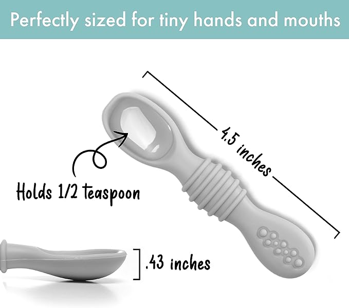 PrimaStella Silicone Chew Spoon Set for Babies and Toddlers - Safety Tested - BPA Free - Microwave, Dishwasher and Freezer Safe - Earth Shades