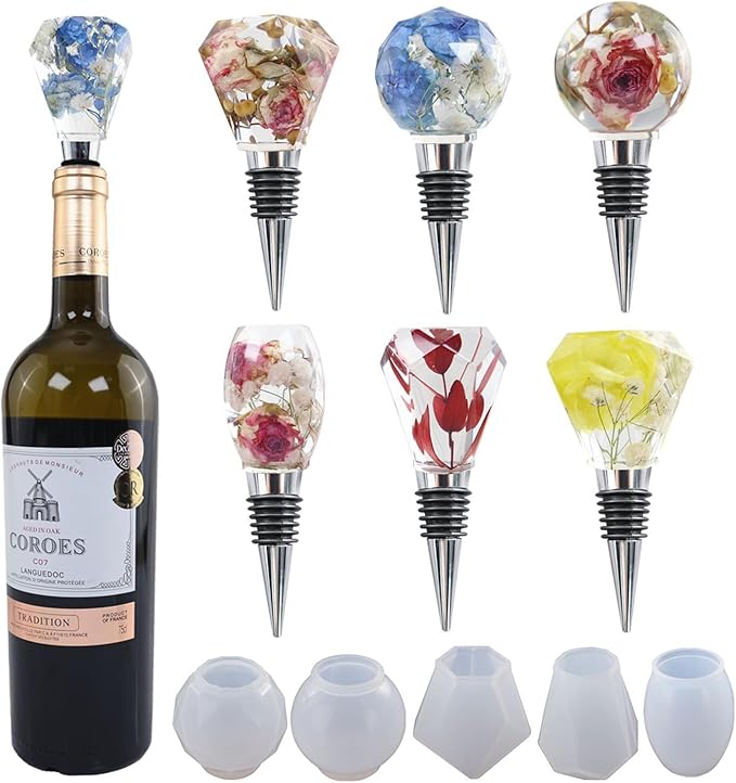 10 Pack Wine Stopper Resin Casting Mold Accessories - 5 Molds + 5 Accessories for Soap Making, Candle Making, Resin Making