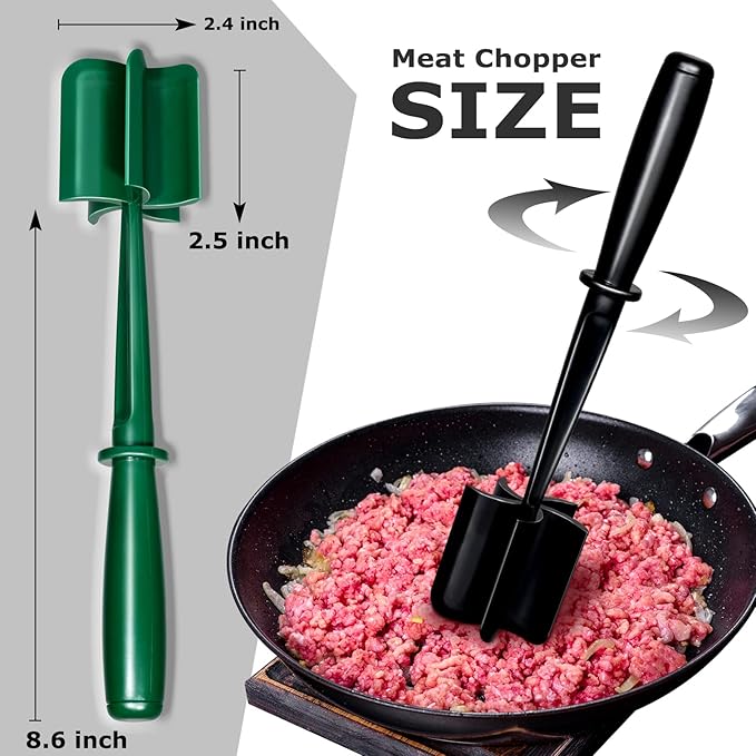 2 Pack Multifunctional Meat Masher ，Hamburger Chopper, Potato Masher,Ground Beef, Kitchen Tool (Black&Green)