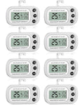 Frienda 8 Pack White Digital Fridge Thermometer Waterproof Refrigerator and Freezer Room Max/min Record Function LCD Screen Refrigerator Thermometer with Hook and Magnetic Back for Home